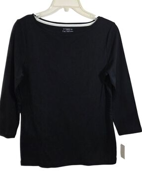 NWT Talbots Tee 3/4 Sleeve T-Shirt Black Medium Petite Closet Staple Basic